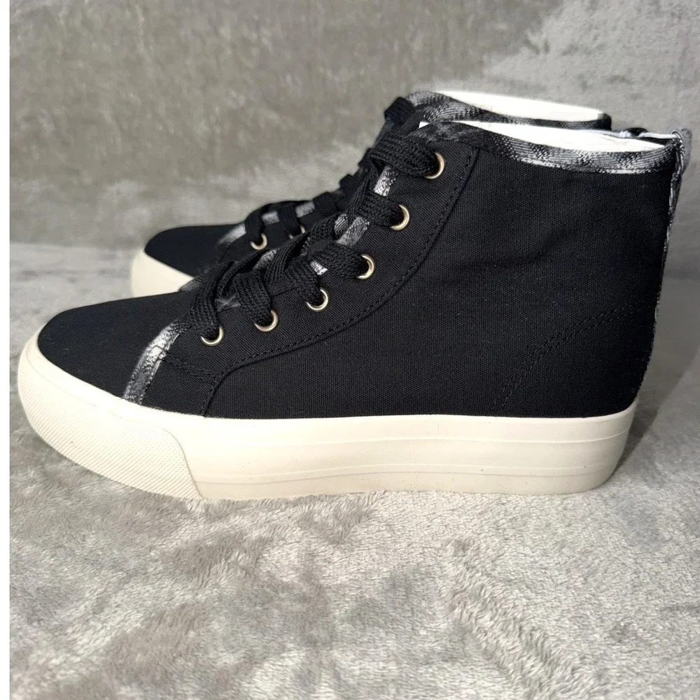 Old Navy High Top Sneakers Girls 4Y Black Plaid Platform Canvas Lace Up Skater